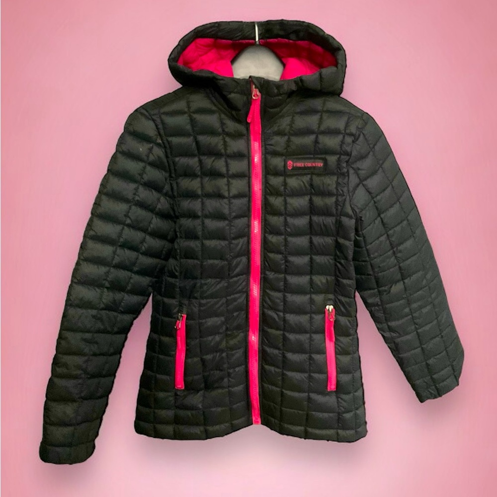 Free Country | Kids’ Black & Pink Padded Puffer Jacket Mid Length | Sz: 10/12